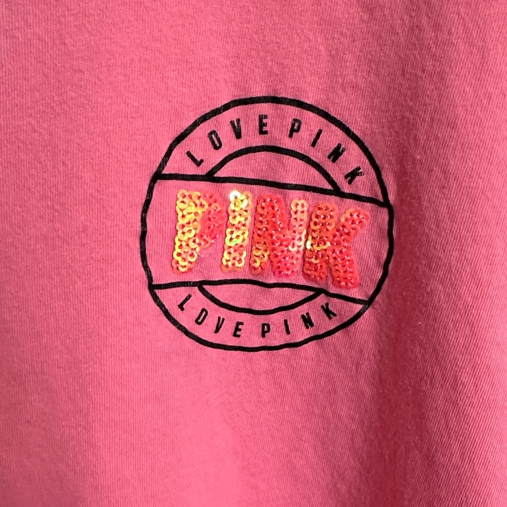 PINK Victoria's Secret Pink Long Sleeve Tee Black Mesh Detail Medium Oversized - Picture 4 of 13